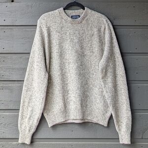 VTG 80s Lands' End Oatmeal Tan Wool Crew Neck Knit Sweater Ladies XL